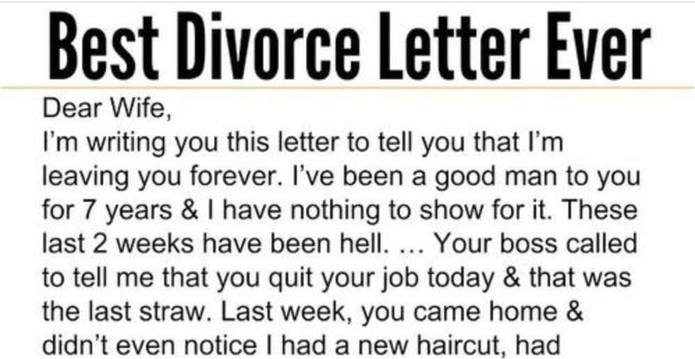 He demands a divorce in letter to wife – instantly regret it when he sees her brilliant reply